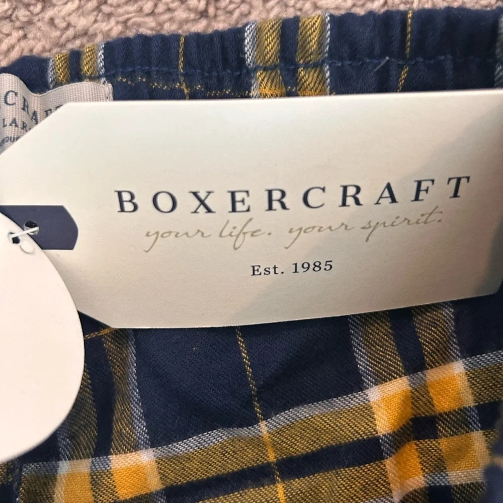 NWT Boxcraft Yourh Boy Plaid Navy & Gold PJ Bottoms w Pockets NWT Size Y Large
